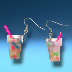 Vintage Y2K Novelty Bubble Tea Kawaii Acrylic Pierced Dangle Earrings New Wave